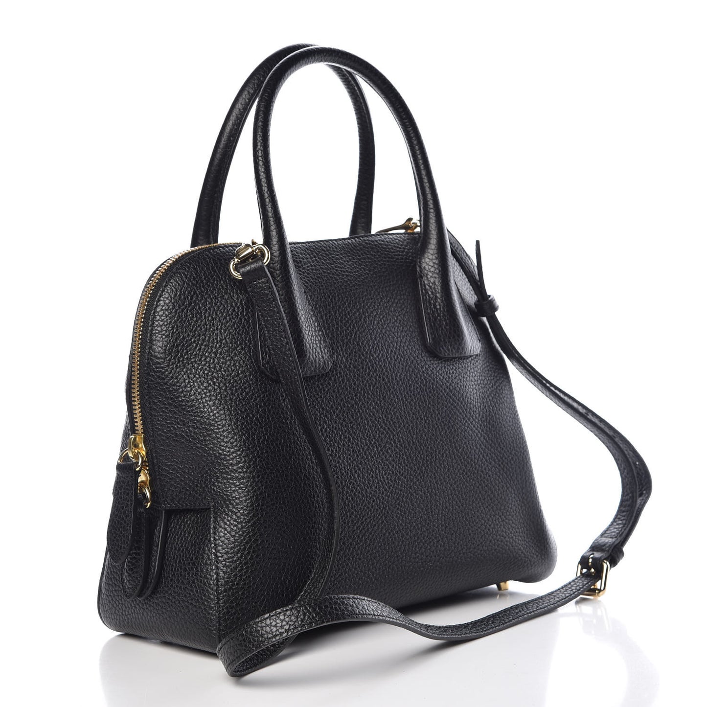 London Grainy Calfskin Small Greenwood Bowling Bag Black