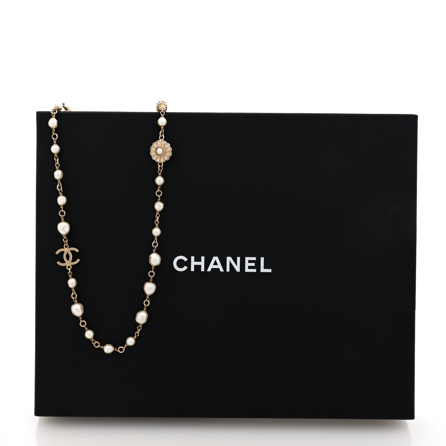 Chanel Pearl CC Flower Long Necklace White Gold 5 of 5