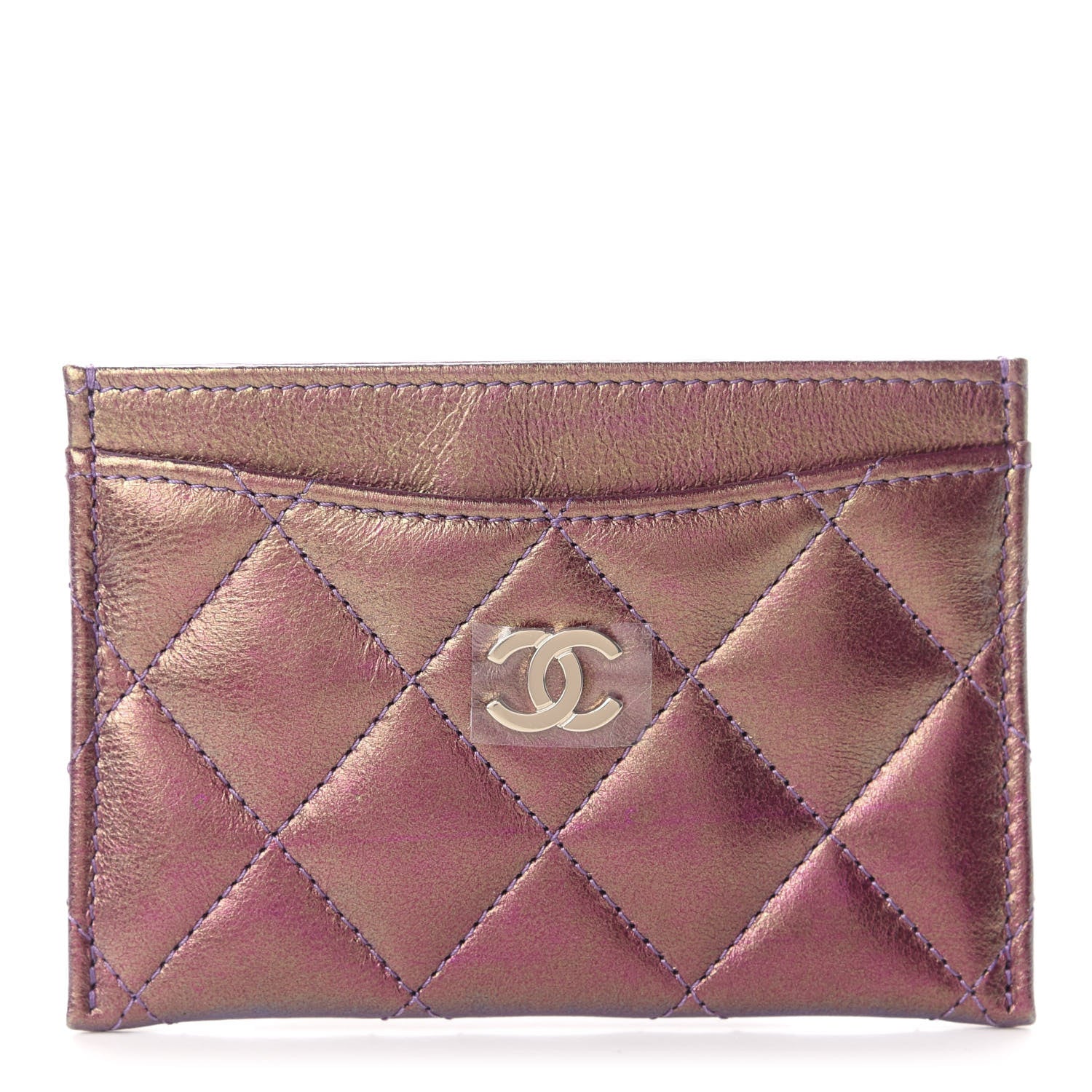 Chanel Iridescent Lambskin Quilted Card Holder Purple 1 of 9