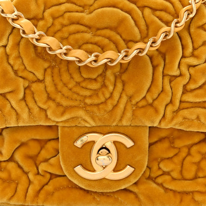 Chanel Velvet Camellia Embossed Mini Square Flap Yellow 8 of 10