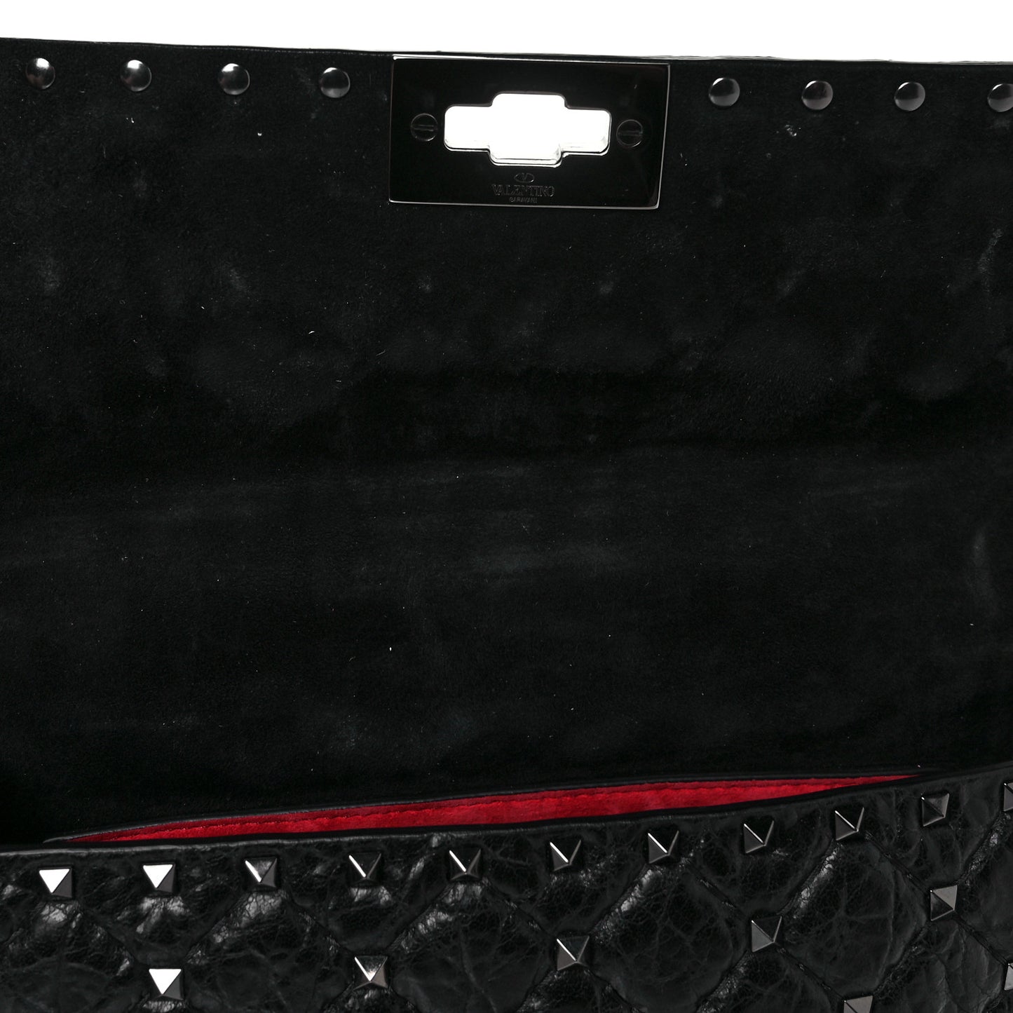 Craquele Nappa Medium Rockstud Spike Shoulder Bag Black