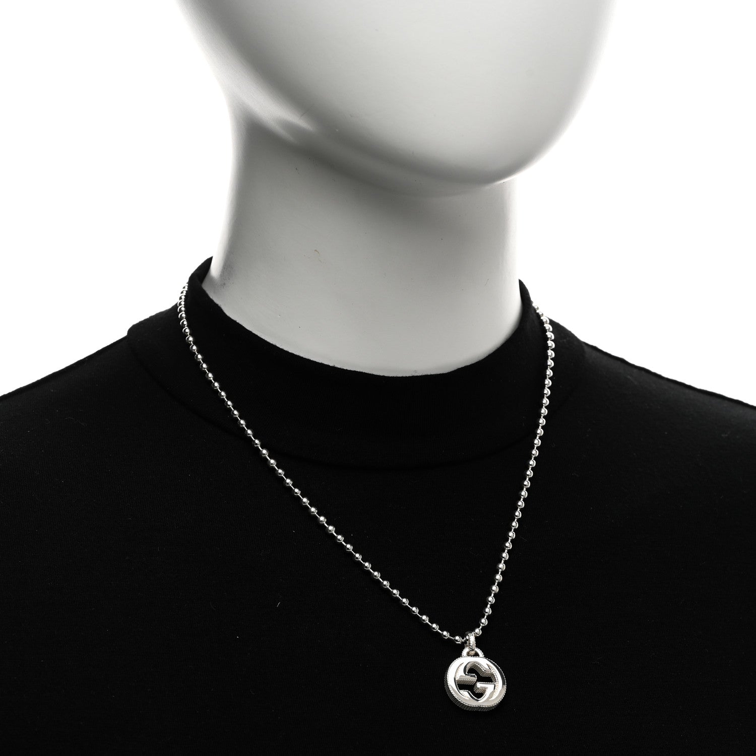 Gucci Sterling Silver Interlocking GG Pendant Beaded Necklace 2 of 4