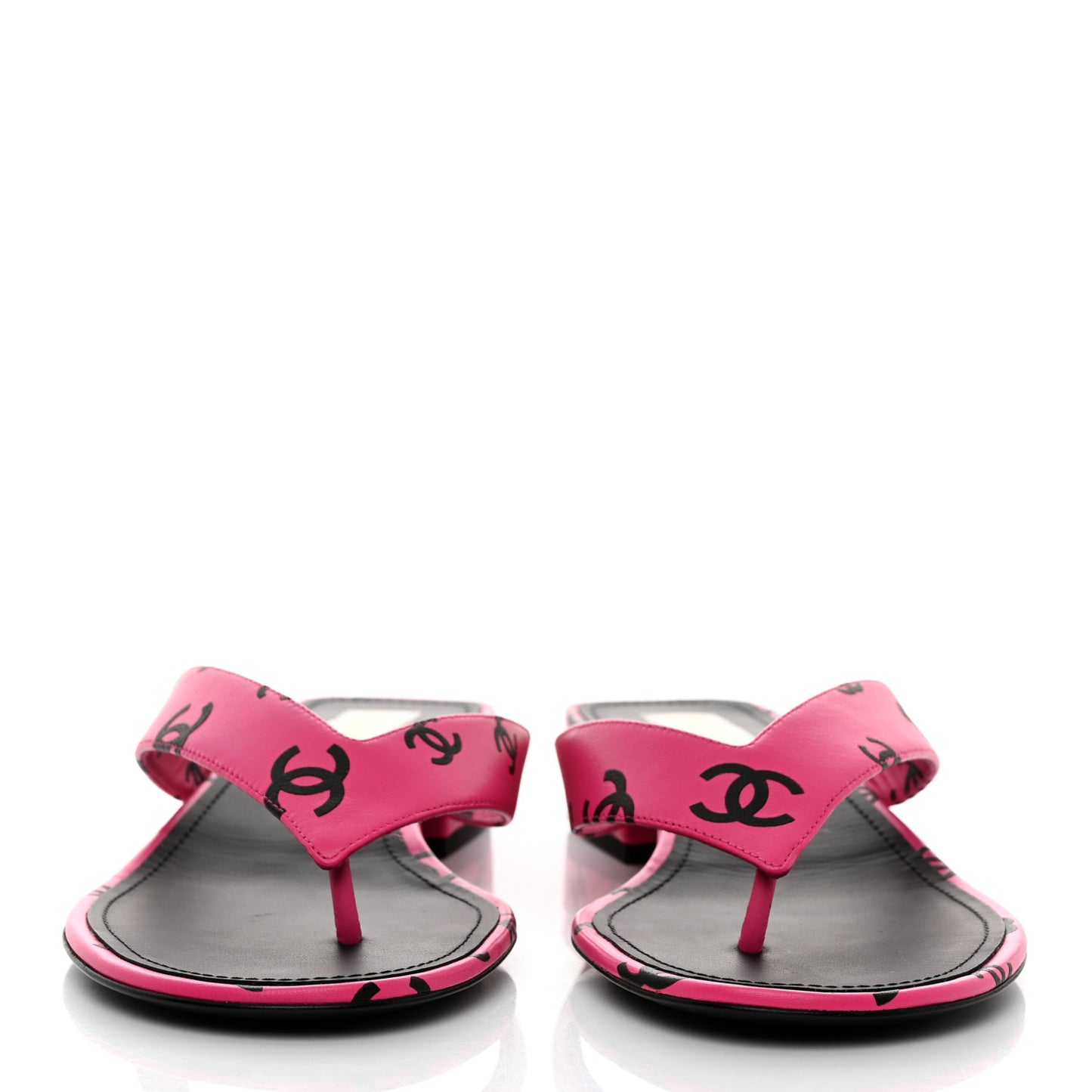 Printed Lambskin Coco Beach Thong Sandals 40.5 Dark Pink Black