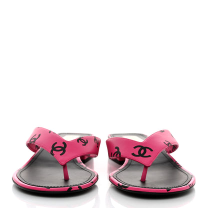 Chanel Printed Lambskin Coco Beach Thong Sandals 40.5 Dark Pink Black 2 of 9