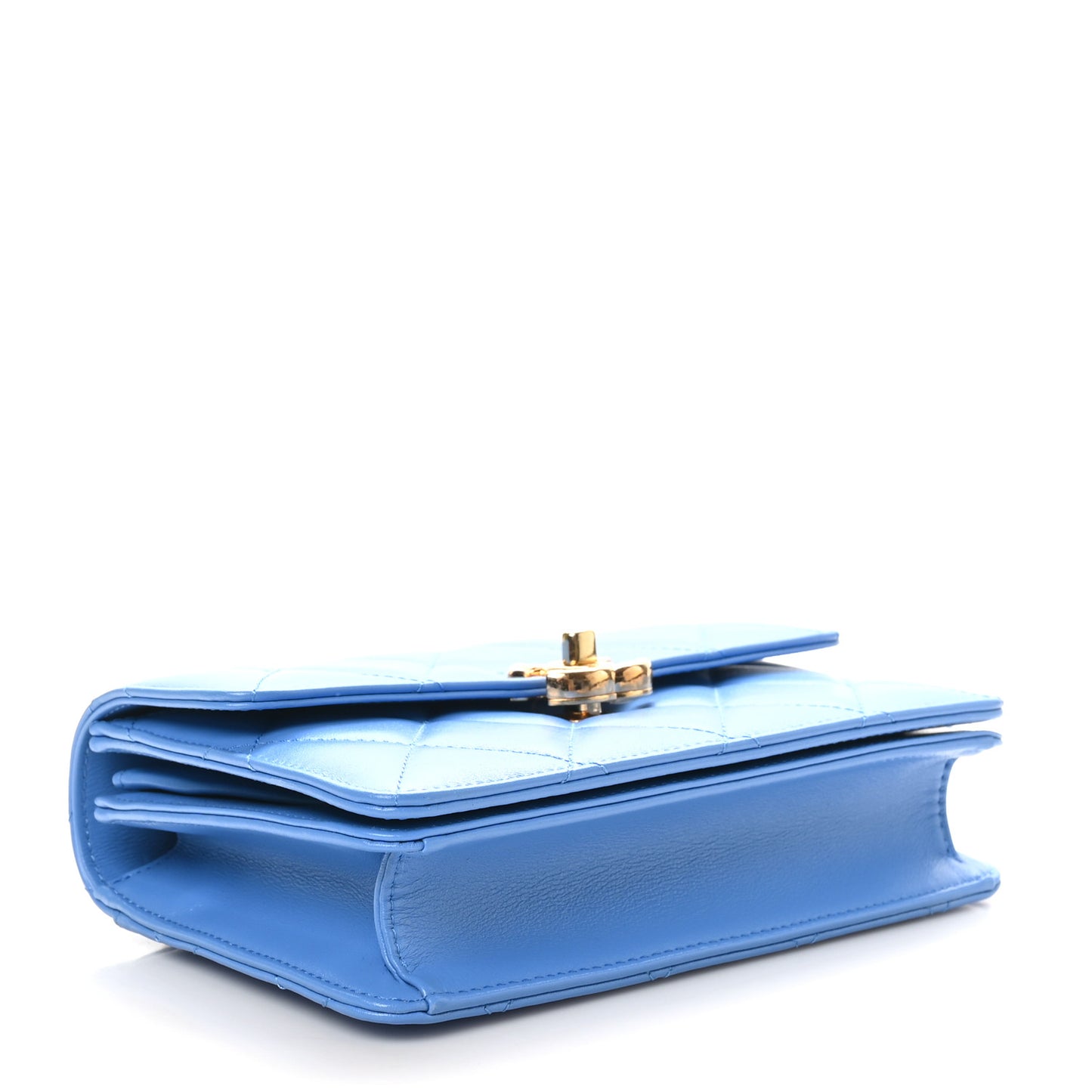 Lambskin Quilted Chain Logo Top Handle Flap Blue