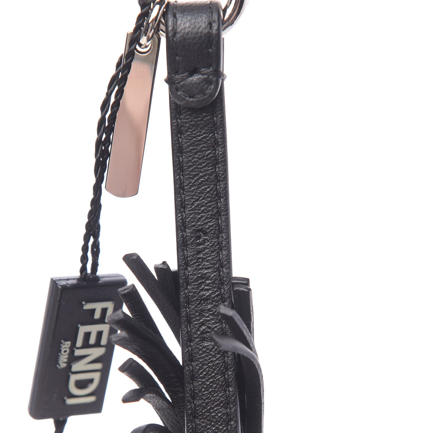 Fendi Lambskin Fox Fur Super Karlito Pom Pom Bag Charm Black White 3 of 3