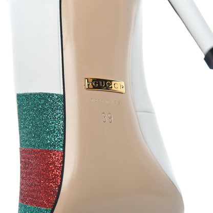 Gucci Calfskin Glitter Web High Heel Slingback Pumps 39 White 6 of 9