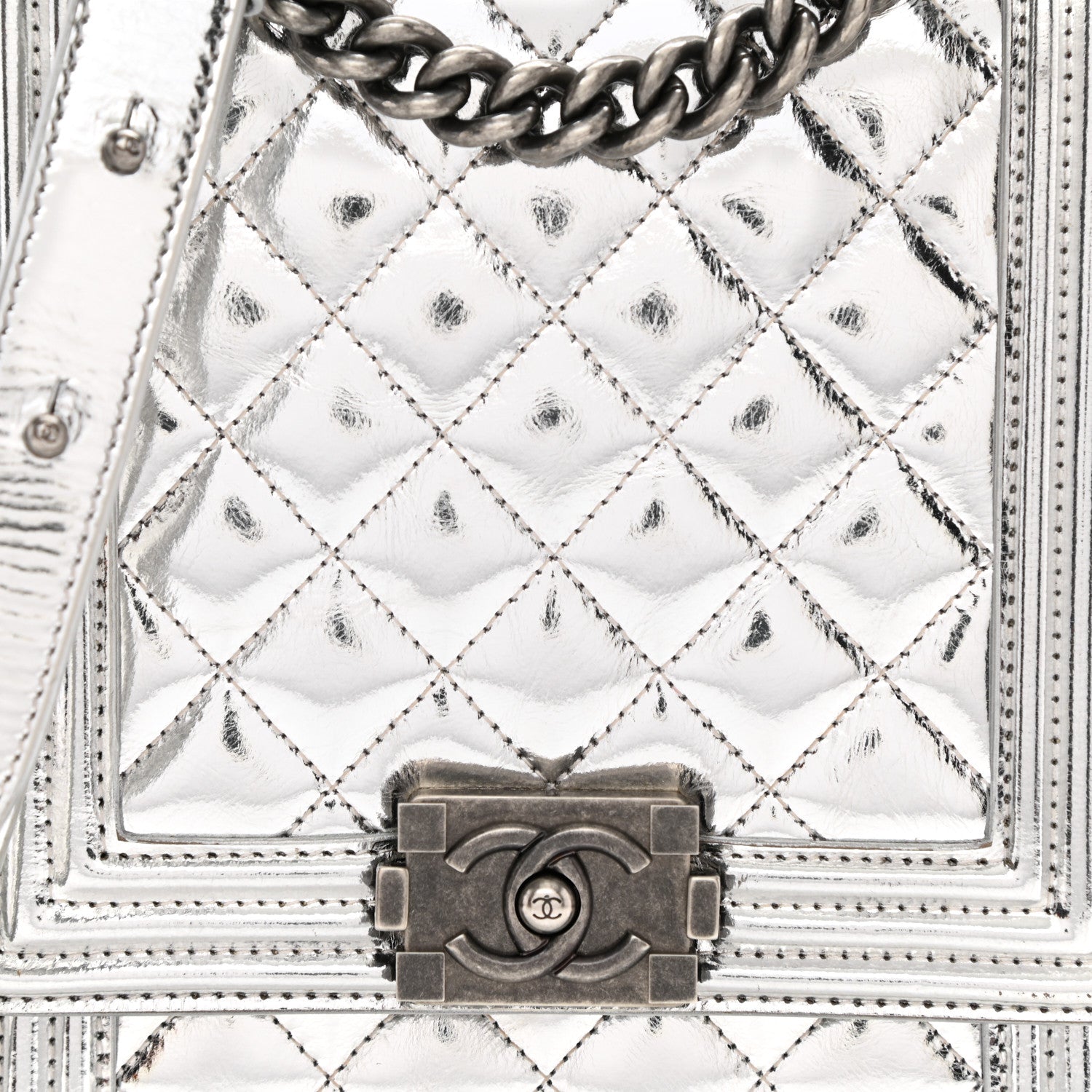 Chanel Metallic Goatskin Quilted North South Boy Flap Silver 15 of 17
