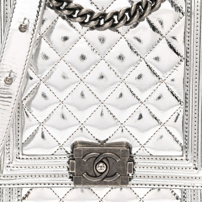 Chanel Metallic Goatskin Quilted North South Boy Flap Silver 15 of 17