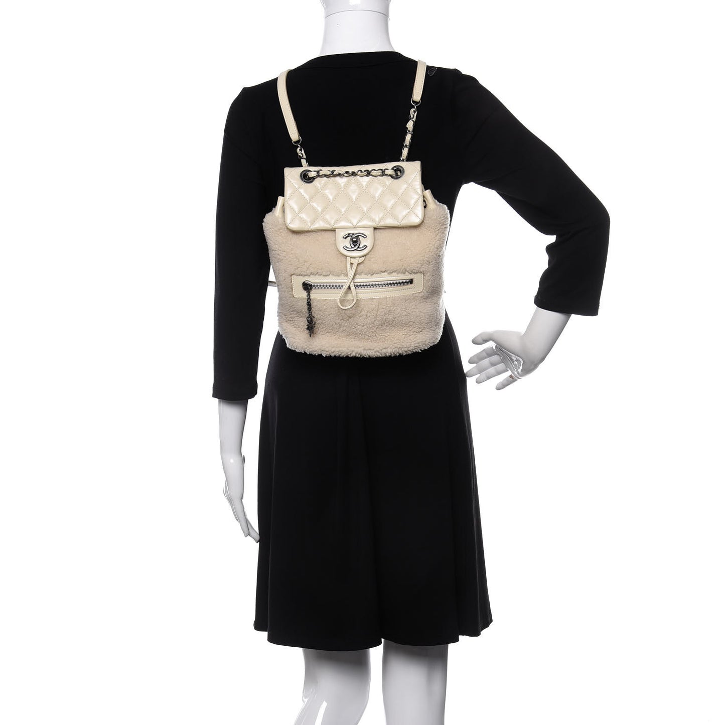 Glazed Calfskin Shearling Quilted Small Mountain Backpack Ivory