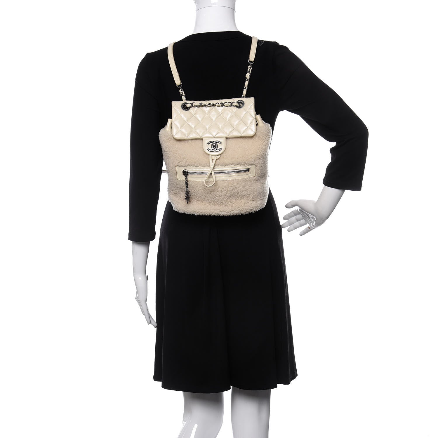 Chanel Glazed Calfskin Shearling Quilted Small Mountain Backpack Ivory 2 of 9