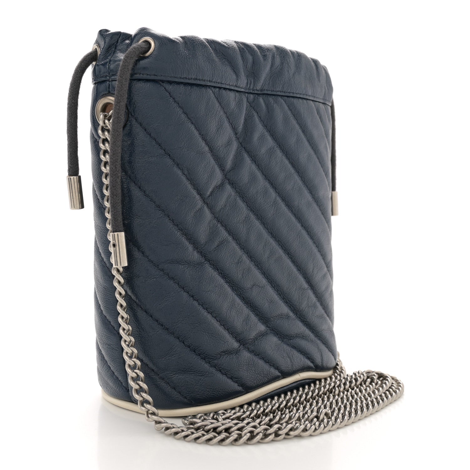 Gucci Vintage Effect Calfskin Matelasse Diagonal Mini Torchon GG Marmont 2.0 Bucket Bag Blue Agata Mystic White 3 of 11