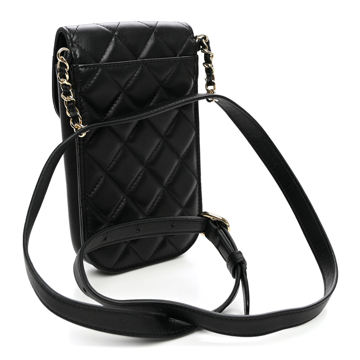 Chanel Lambskin Quilted Phone Chain Clutch Waist Bag Black 3 of 11
