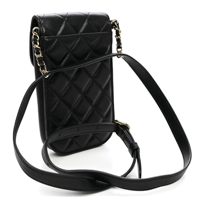 Chanel Lambskin Quilted Phone Chain Clutch Waist Bag Black 3 of 11