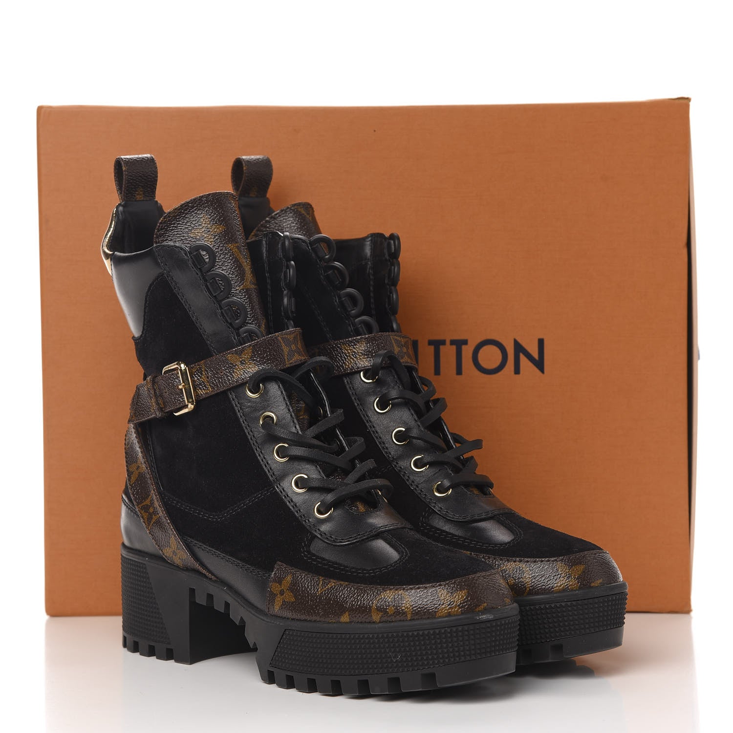 Louis Vuitton Suede Calfskin Monogram Laureate Platform Desert Boots 37 Black 9 of 9