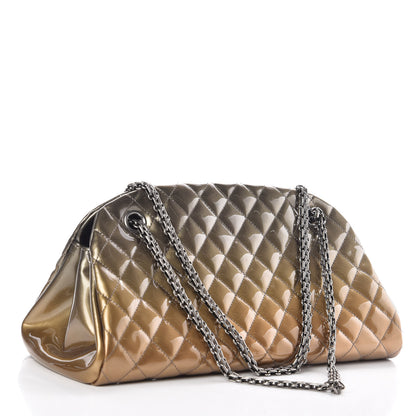 Chanel Metallic Patent Quilted Medium Just Mademoiselle Bowling Bag Gold Degrade 3 of 9