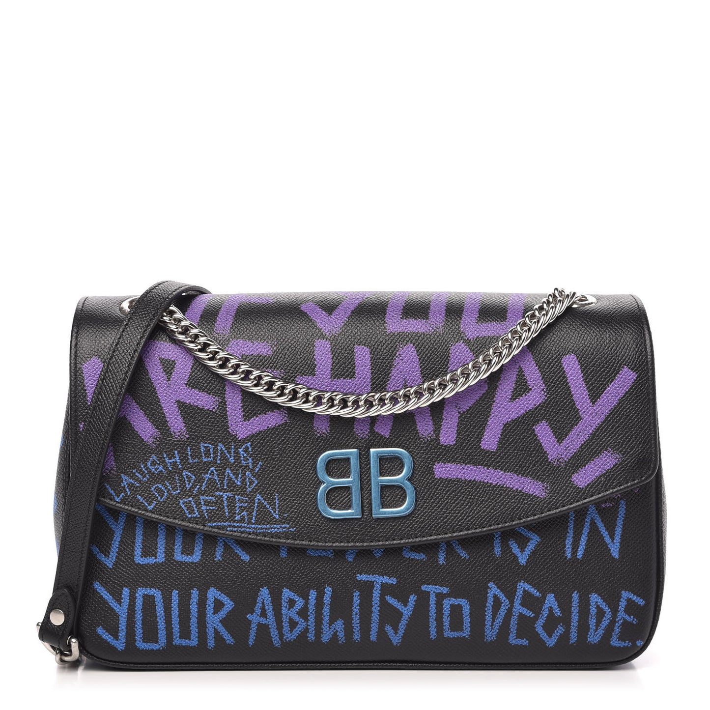 Grained Calfskin Graffiti M BB Round Shoulder Bag Black Bleu Violet