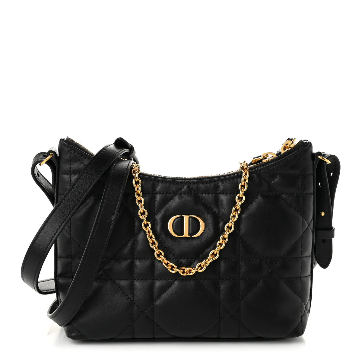 Calfskin Macrocannage Miss Caro Diorling Mini Bag with Chain Black