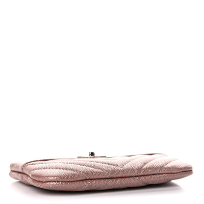 Chanel Metallic Caviar Chevron Quilted Small Vintage Mademoiselle Cosmetic Case Pink 4 of 10