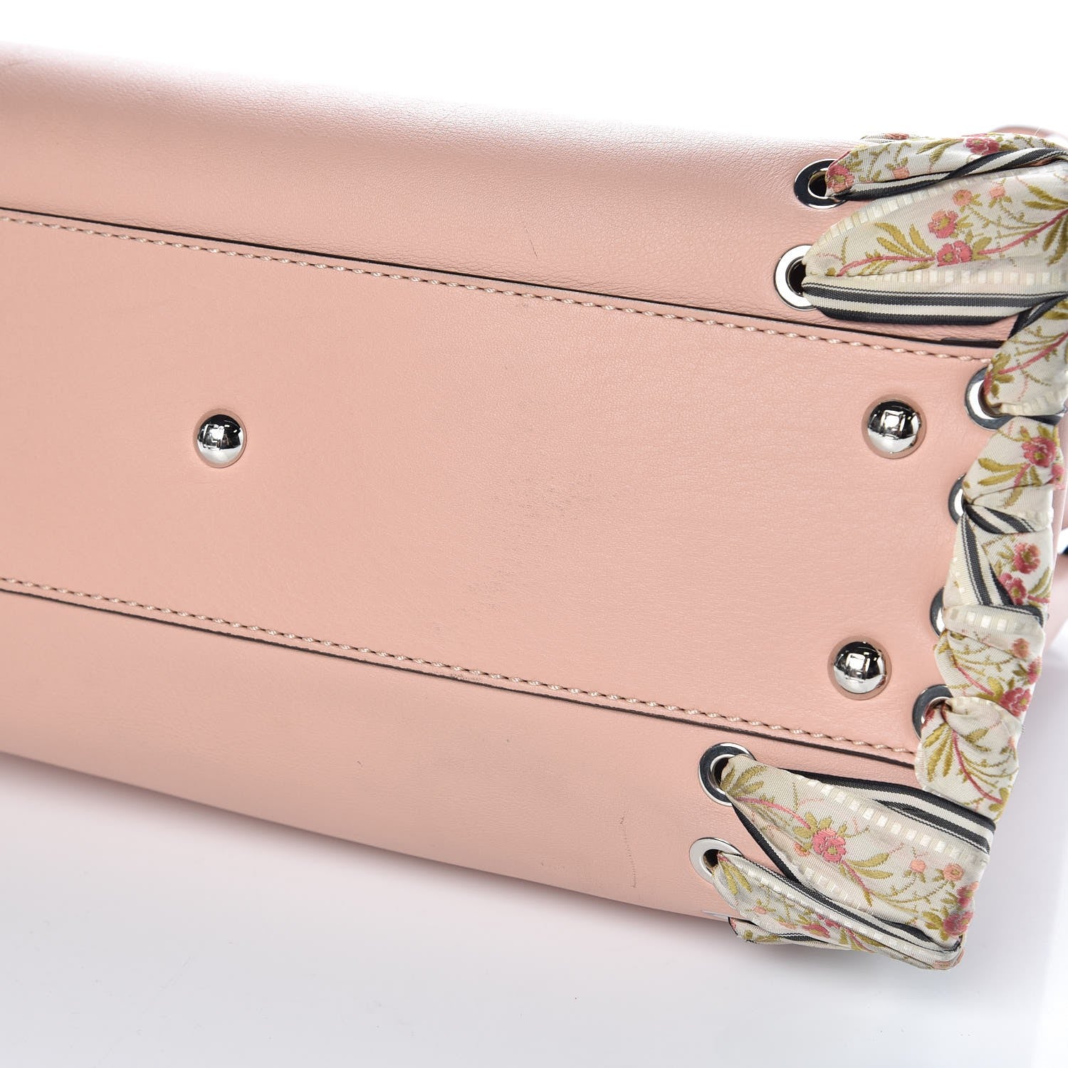 Fendi Vitello Seta Shiny Nappa Ribbon Lace Up Floral Medium Peekaboo Iconic Satchel Baby Pink Multicolor 9 of 10