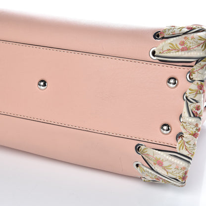 Fendi Vitello Seta Shiny Nappa Ribbon Lace Up Floral Medium Peekaboo Iconic Satchel Baby Pink Multicolor 9 of 10