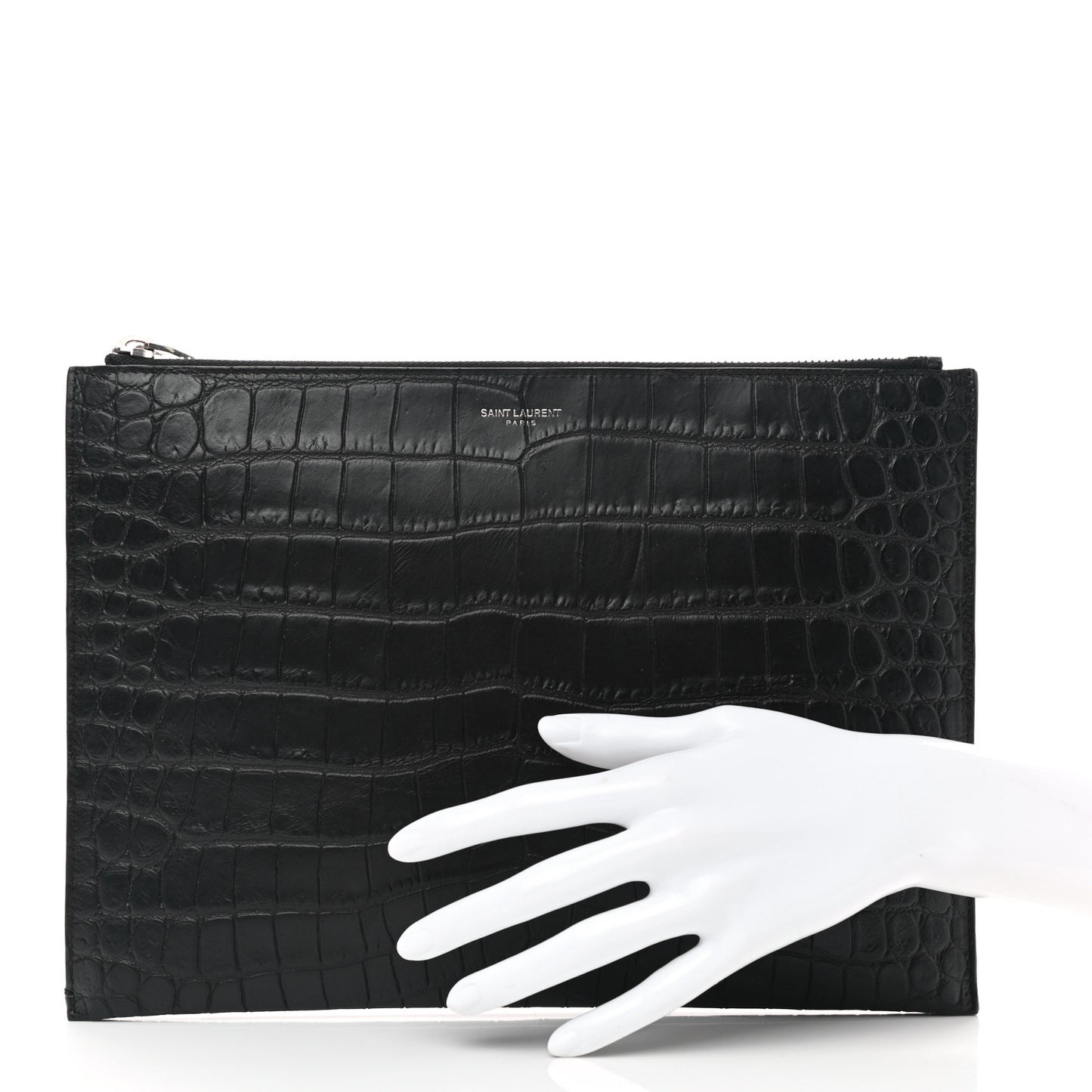 Calfskin Crocodile Embossed Zipped Tablet Holder Black