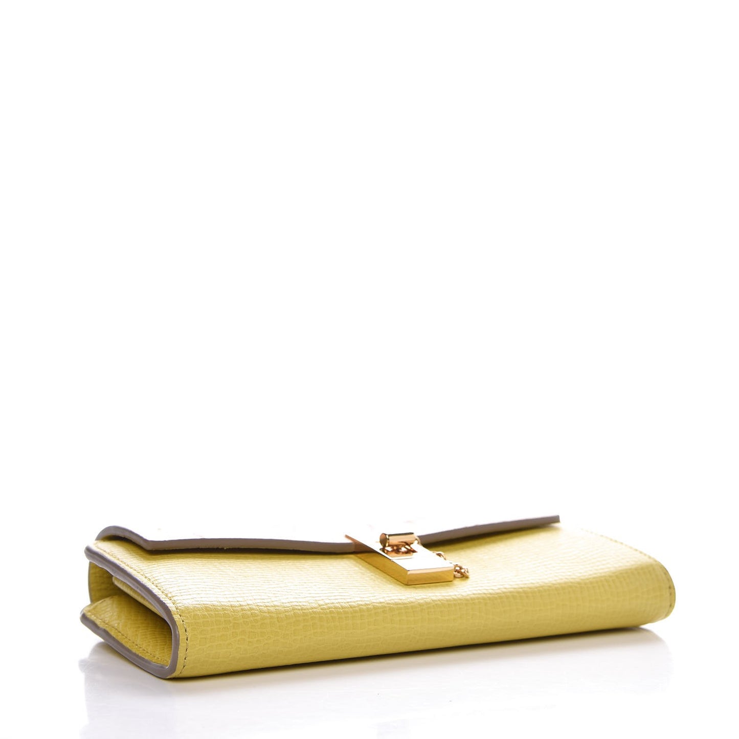 Grained Calfskin Lambskin Drew Long Wallet with Flap Yellow Beige