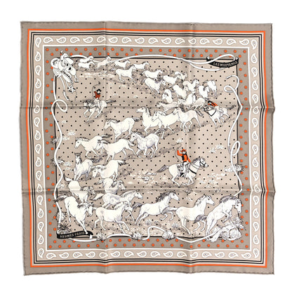 Hermes Silk Les Mustangs Bandana 55 Gris Cendre Orange 1 of 5