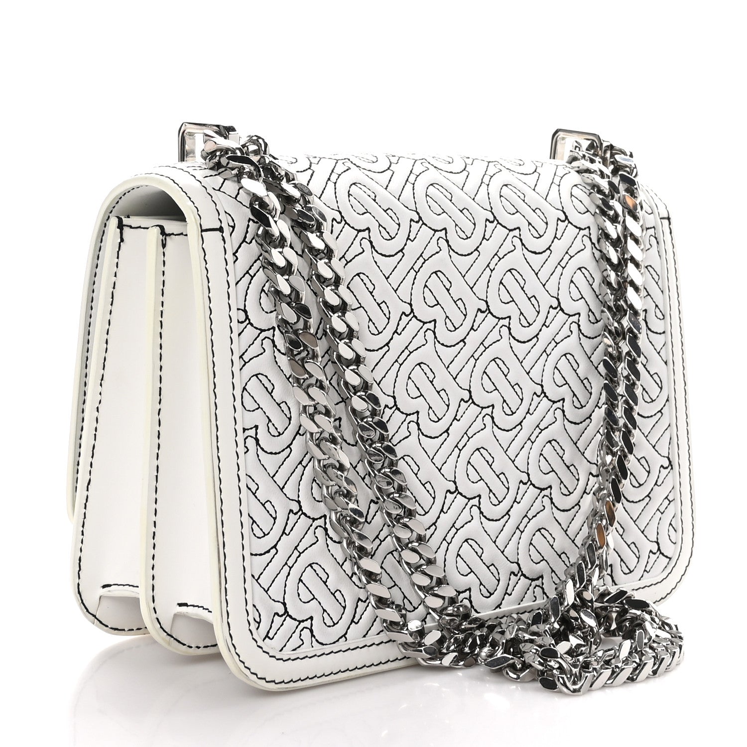 Burberry Calfskin Monogram Embossed Small TB Chain Bag Optic White 3 of 9
