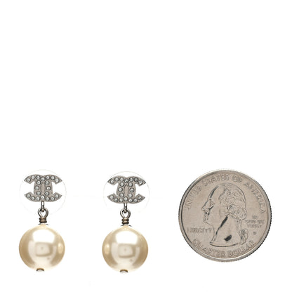 Chanel Crystal Pearl CC Drop Earrings Silver Pearly White 2 of 5