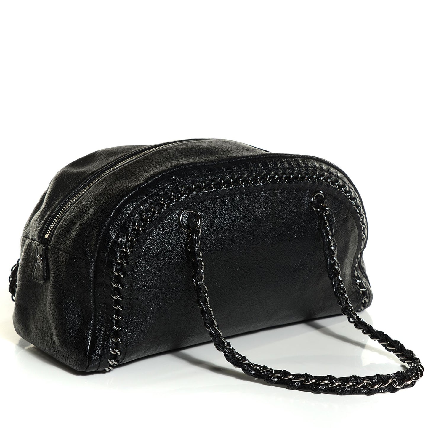 Metallic Deerskin Luxe Ligne Medium Bowler Black