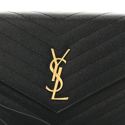 Saint Laurent Grain De Poudre Matelasse Chevron Monogram Envelope Clutch Black 8 of 8