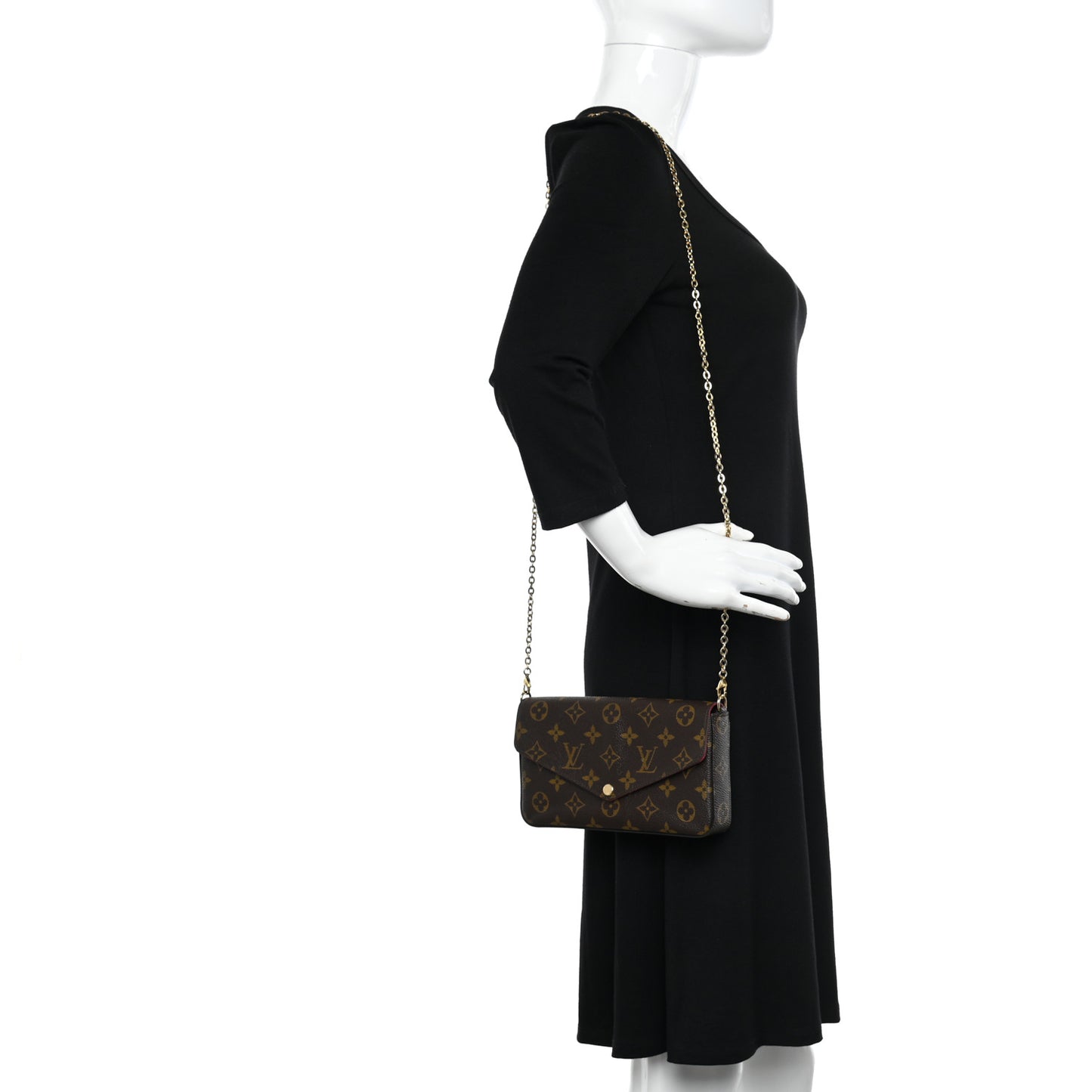 Monogram Pochette Felicie Chain Wallet Fuchsia