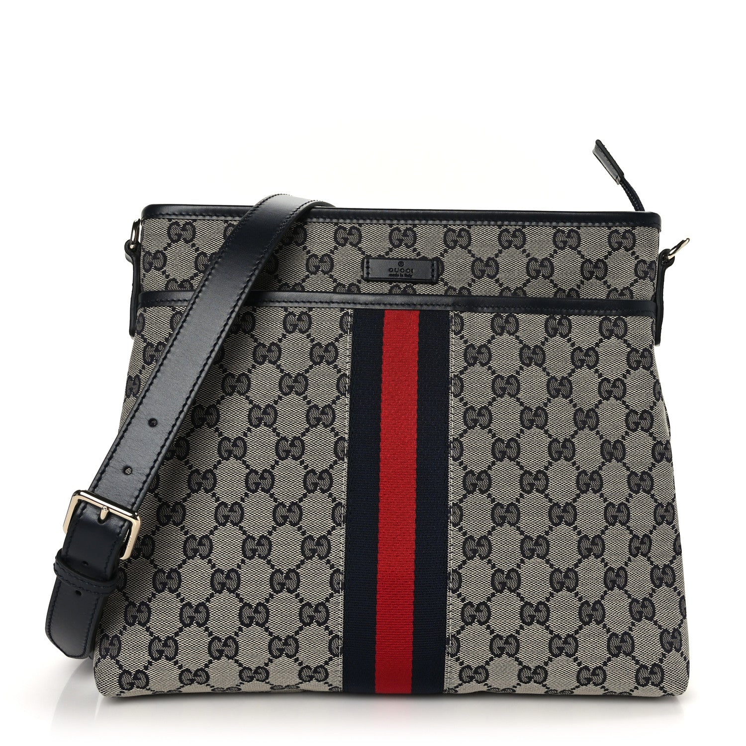 Gucci GG Supreme Monogram Web Flat Messenger Bag Navy 1 of 9