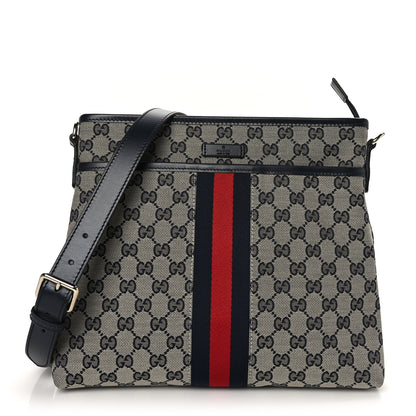 Gucci GG Supreme Monogram Web Flat Messenger Bag Navy 1 of 9