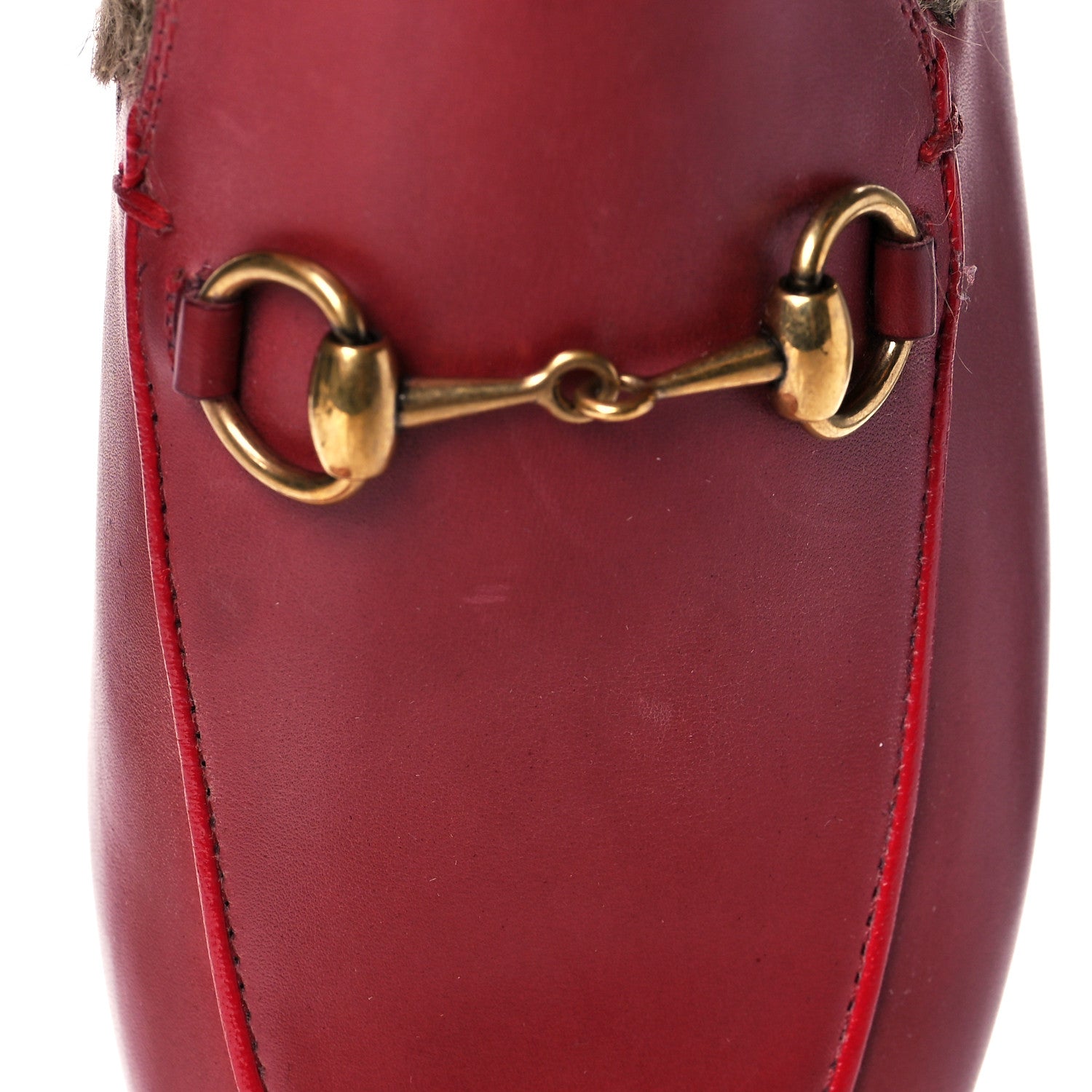 Gucci Betis Glamour Calfskin Fur Womens Princetown Slippers 36 Hibiscus Red Naturale 9 of 10