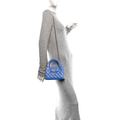 Chanel Shiny Aged Calfskin Quilted Nano Kelly Shopper Blue Blue 2 of 10