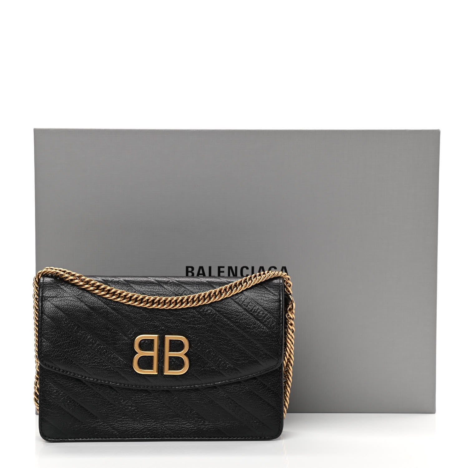 Balenciaga Shiny Goatskin Logo Embossed BB Wallet On Chain Black 15 of 15