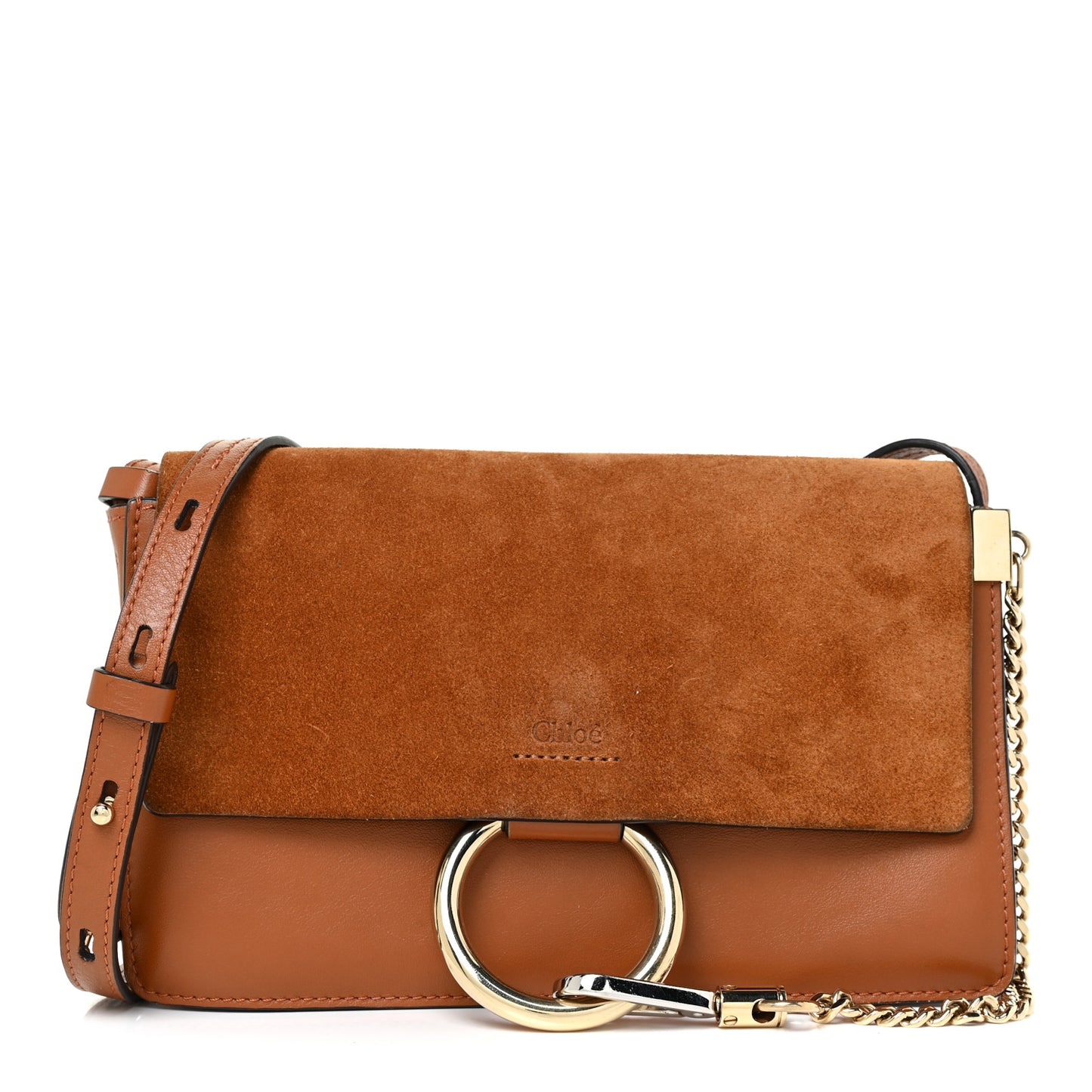 Suede Calfskin Small Faye Shoulder Bag Tobacco