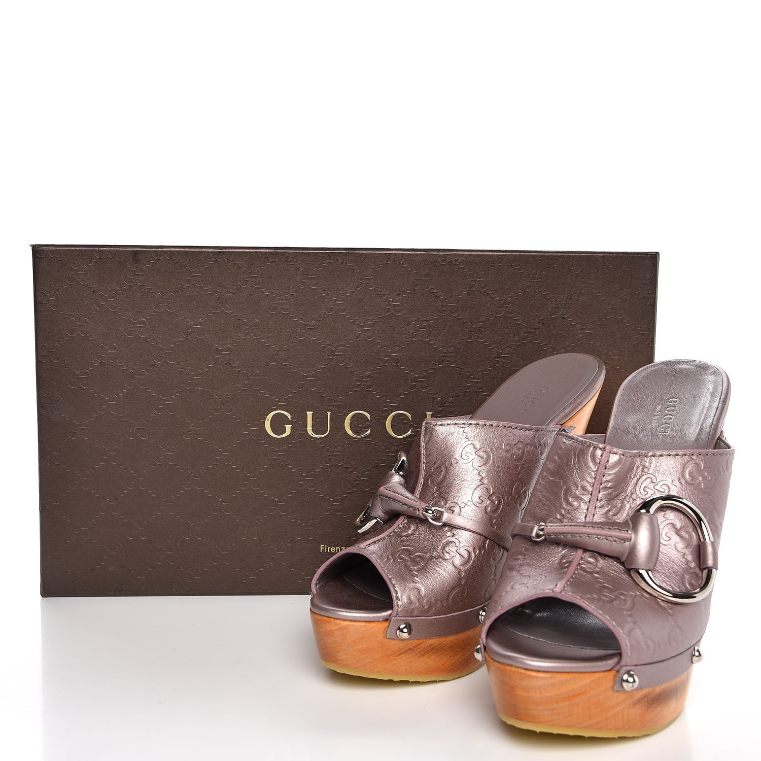 Gucci Metallic Guccissima Icon Bit Platform Clog High Heel Slide Sandals 38.5 Mauve 10 of 10