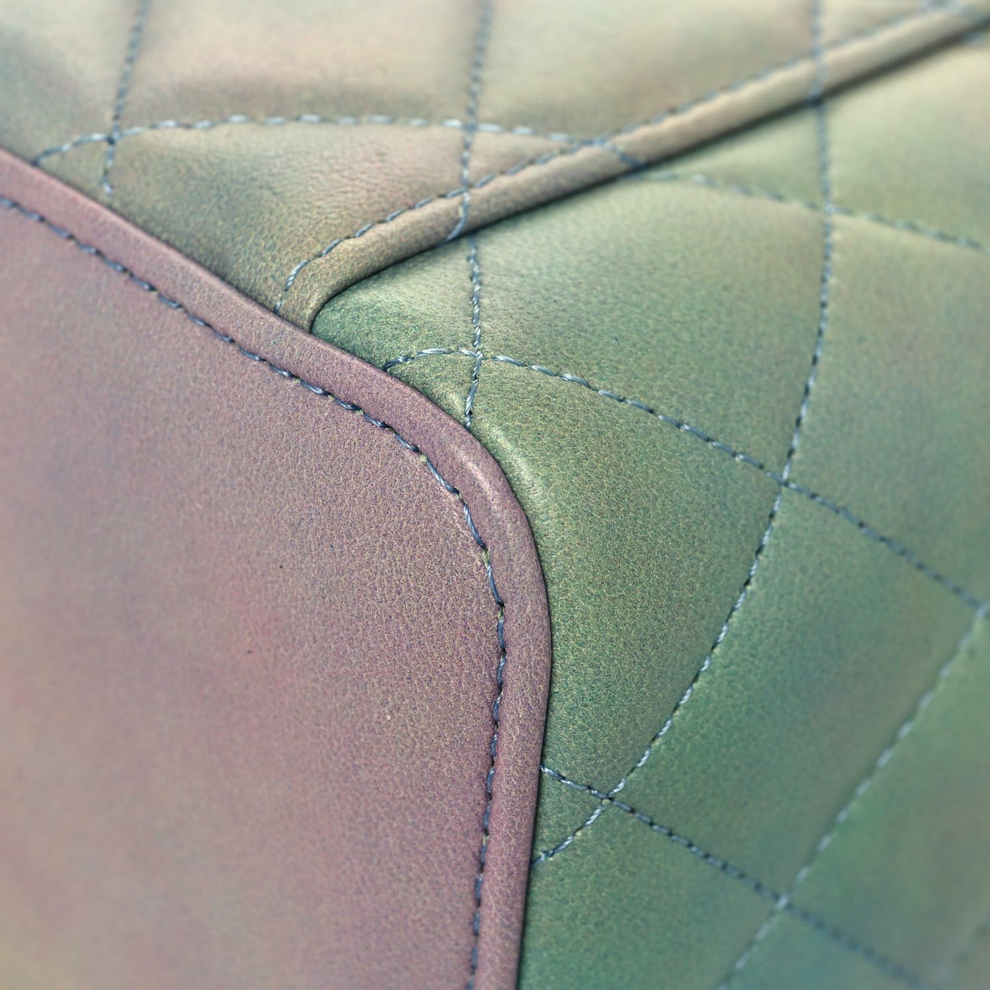 Lambskin Quilted Ombre Small Top Handle Vanity Case With Chain Blue Green
