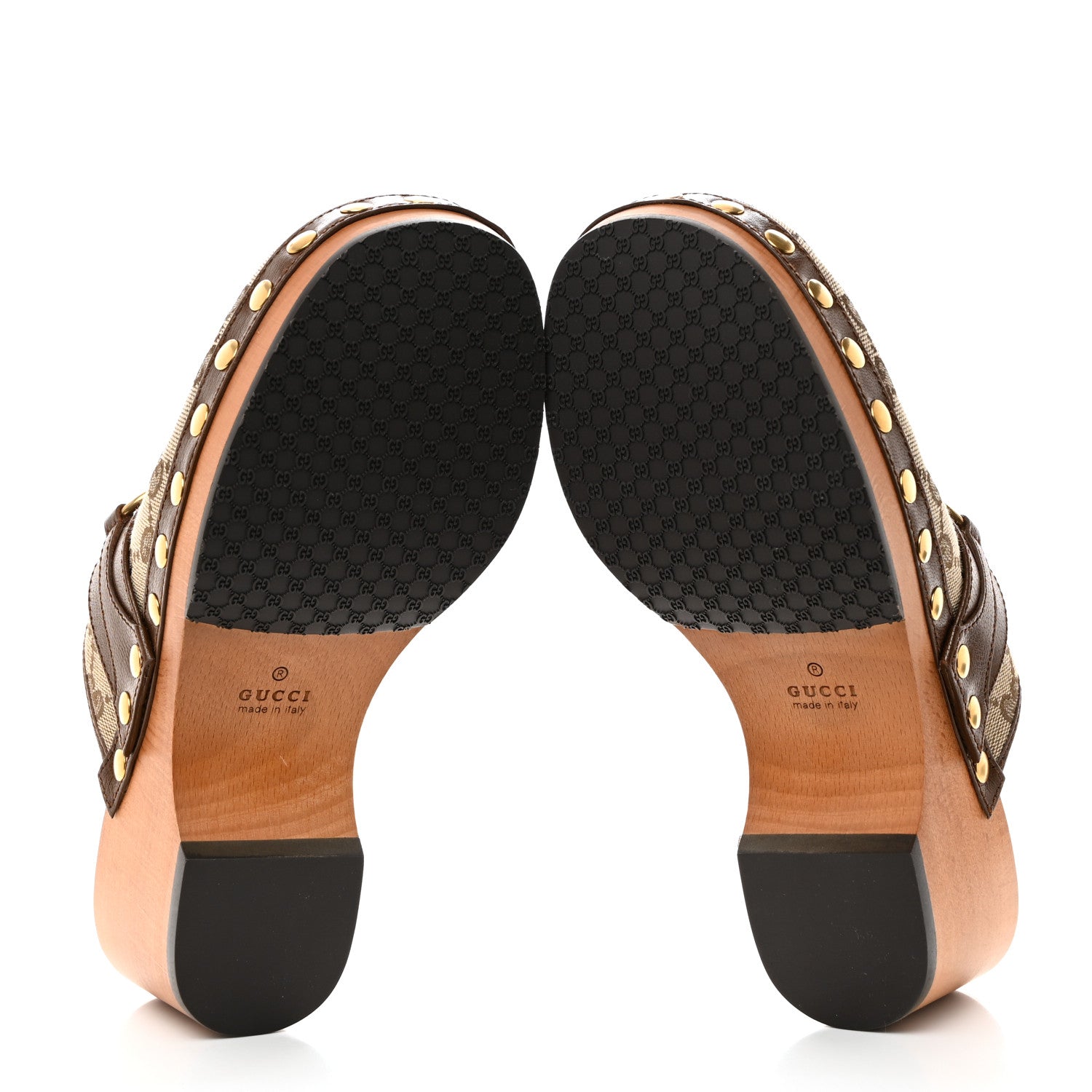 Gucci Monogram Goatskin Horsebit Clog Mules 36.5 Beige Ebony Brown Sugar 5 of 9