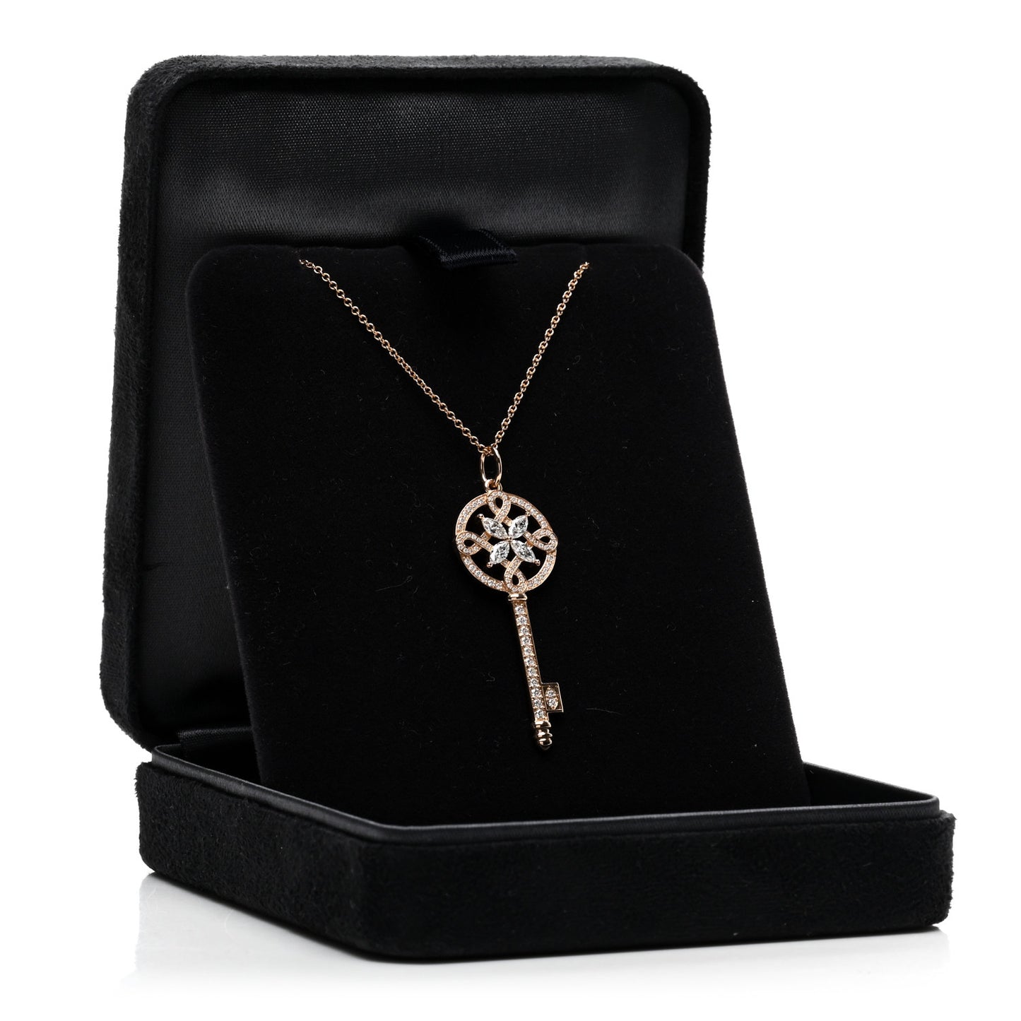 18K Rose Gold Diamond Round Victoria Key Pendant Necklace