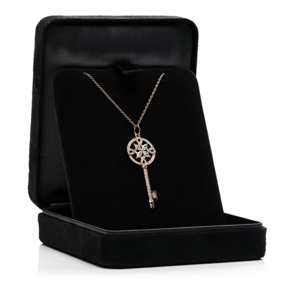 Tiffany 18K Rose Gold Diamond Round Victoria Key Pendant Necklace 5 of 5