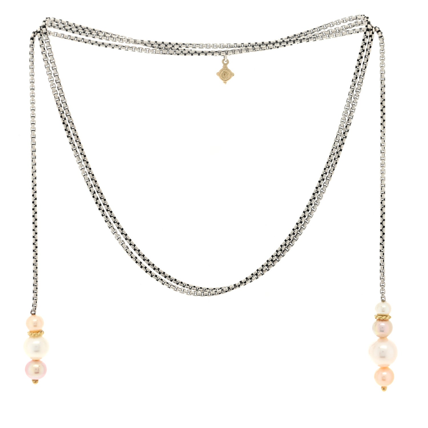 David Yurman Sterling Silver 18K Yellow Gold Pearl Lariat Necklace 3 of 4