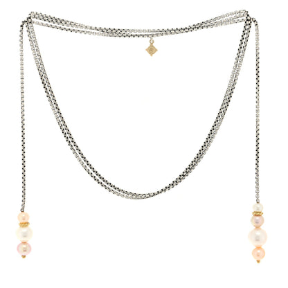 David Yurman Sterling Silver 18K Yellow Gold Pearl Lariat Necklace 3 of 4