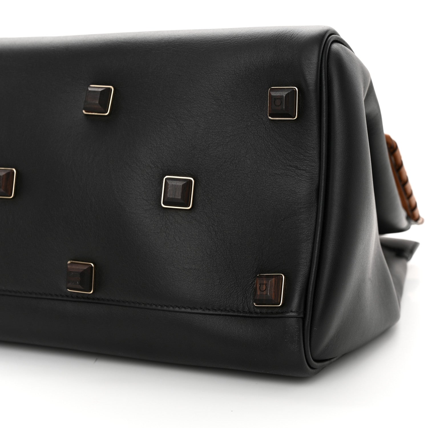 Salvatore Ferragamo Calfskin Woven Large Studio Top Handle Bag Tan Black 9 of 12