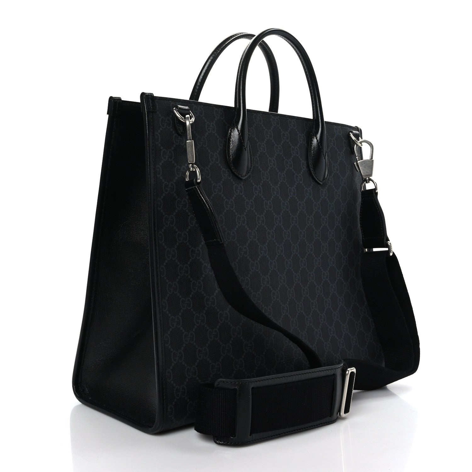 Gucci GG Supreme Monogram Azalea Calfskin Web Medium Retro Interlocking G Tote Bag Black 3 of 9