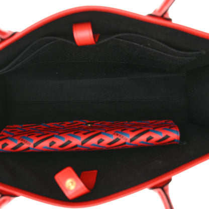Versace Coated Canvas Calfskin La Greca Signature Tote Bag Blue Red 5 of 9