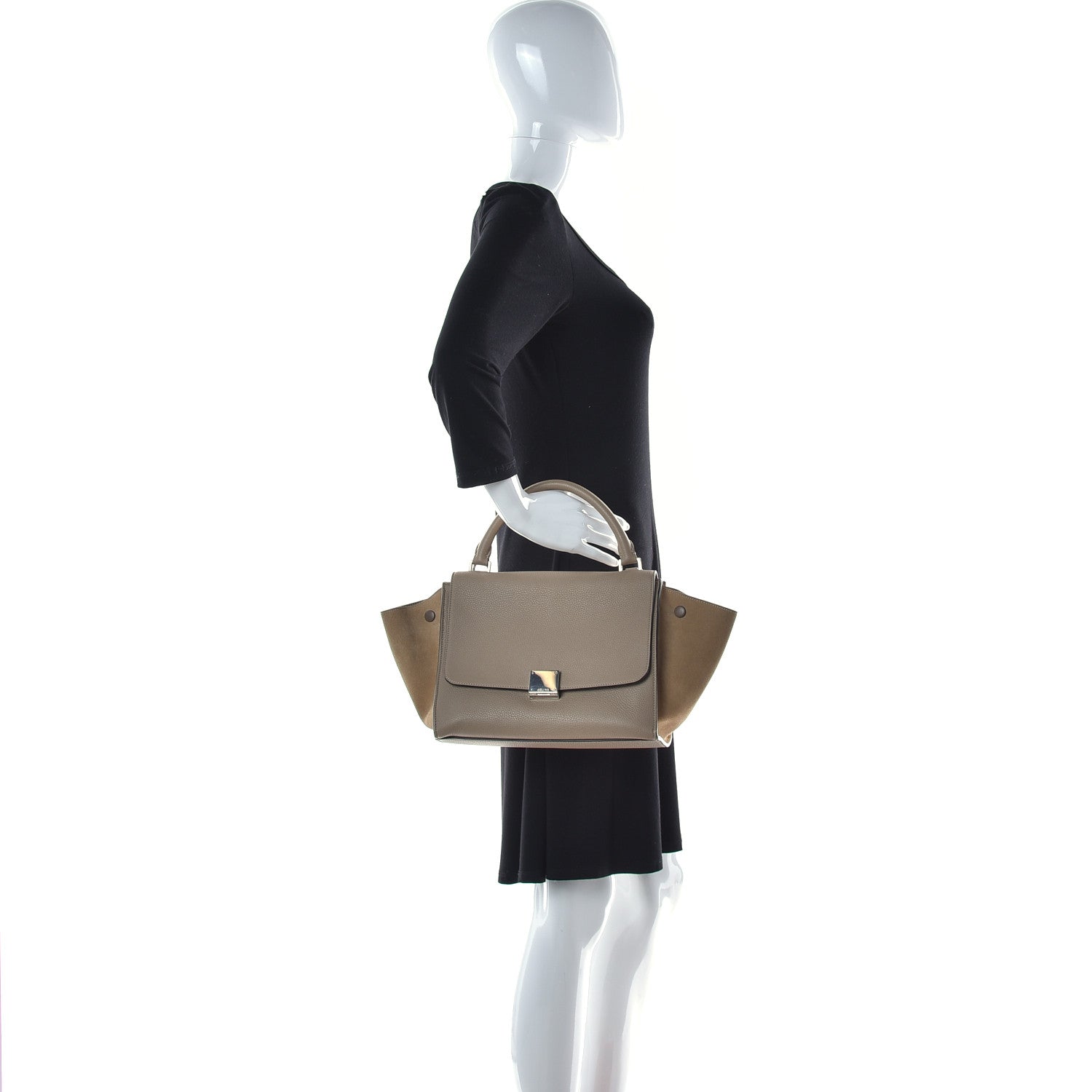 Celine Drummed Calfskin Suede Small Trapeze Dune 3 of 9